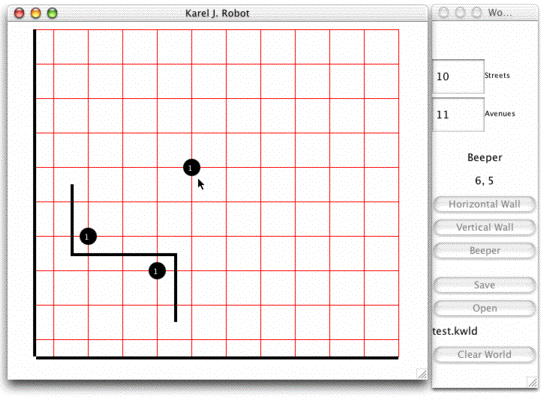 (Image of a world with walls, beepers and the world builder)