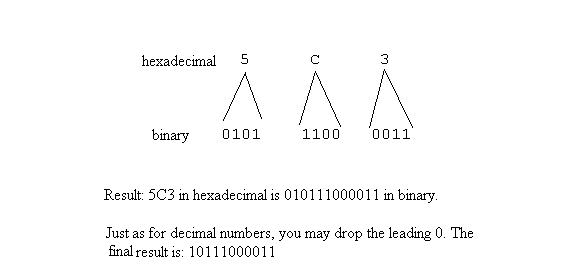 Using Table 2, convert each group of 4 bits, starting from the right, into the equivalent hexadecimal digit.